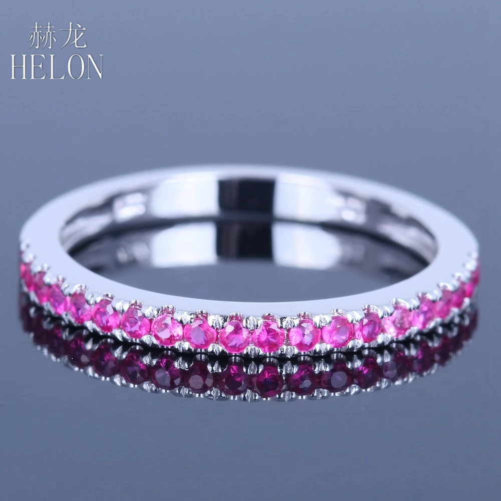 HELON Твердые 10 к белого золота 0.4CT натуральный розовый сапфир Genstone кольцо Для женщин для помолвки, свадьбы, годовщины Мода ювелирные изделия