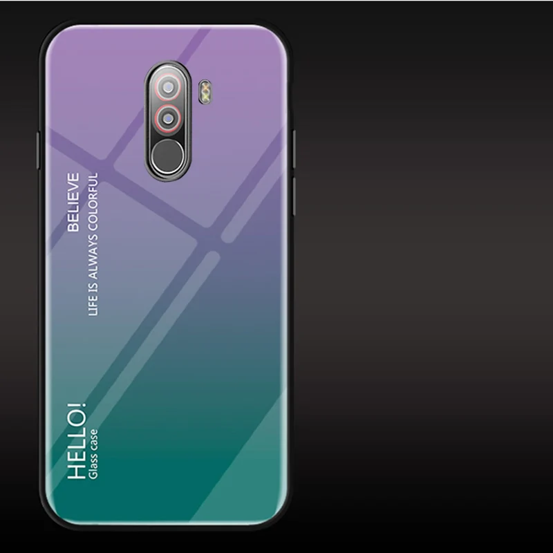 Синий Роскошный Жесткий Чехол для Pocophone F1, чехол из закаленного стекла, силиконовая рамка, модный градиентный защитный чехол для Xiaomi Pocophone F1 - Цвет: Синий