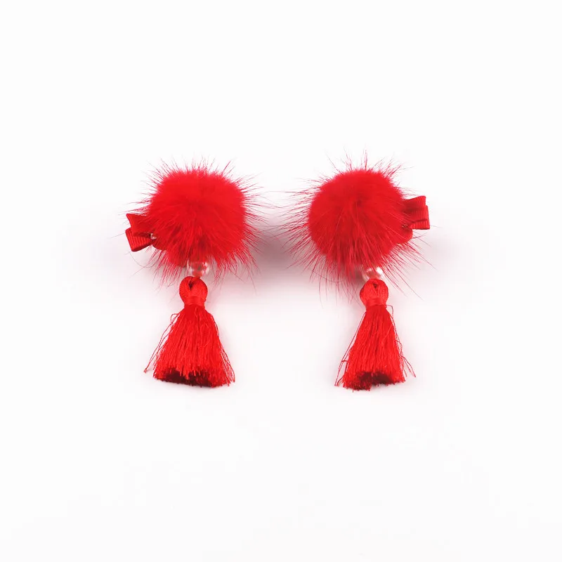 2pcs/lot Chinese Knot Hair Clips Ball Tassel Hairpin Kids girl Festival drama New year barette child hair accessories - купить по