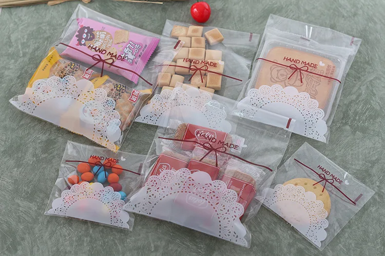 Бесплатная доставка 50 шт./лот упаковка для печенья белый кружевной бант