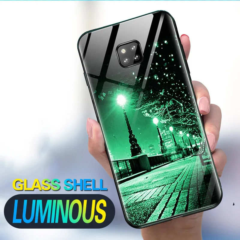 

Luminous Phone Case For Huawei Mate 30 20 P30 P20 Pro Lite Y9 2019 Night Shine Glass Case For huawei Nova 5 4 3i 2s Cover Shell