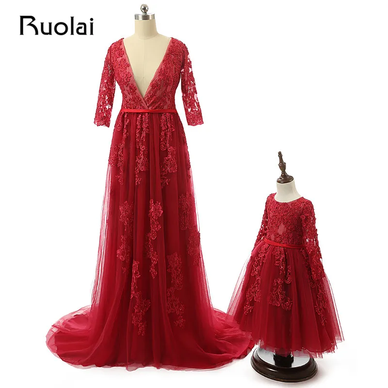 Сексуальное красное вечернее платье с v образным вырезом аппликацией из тюля и