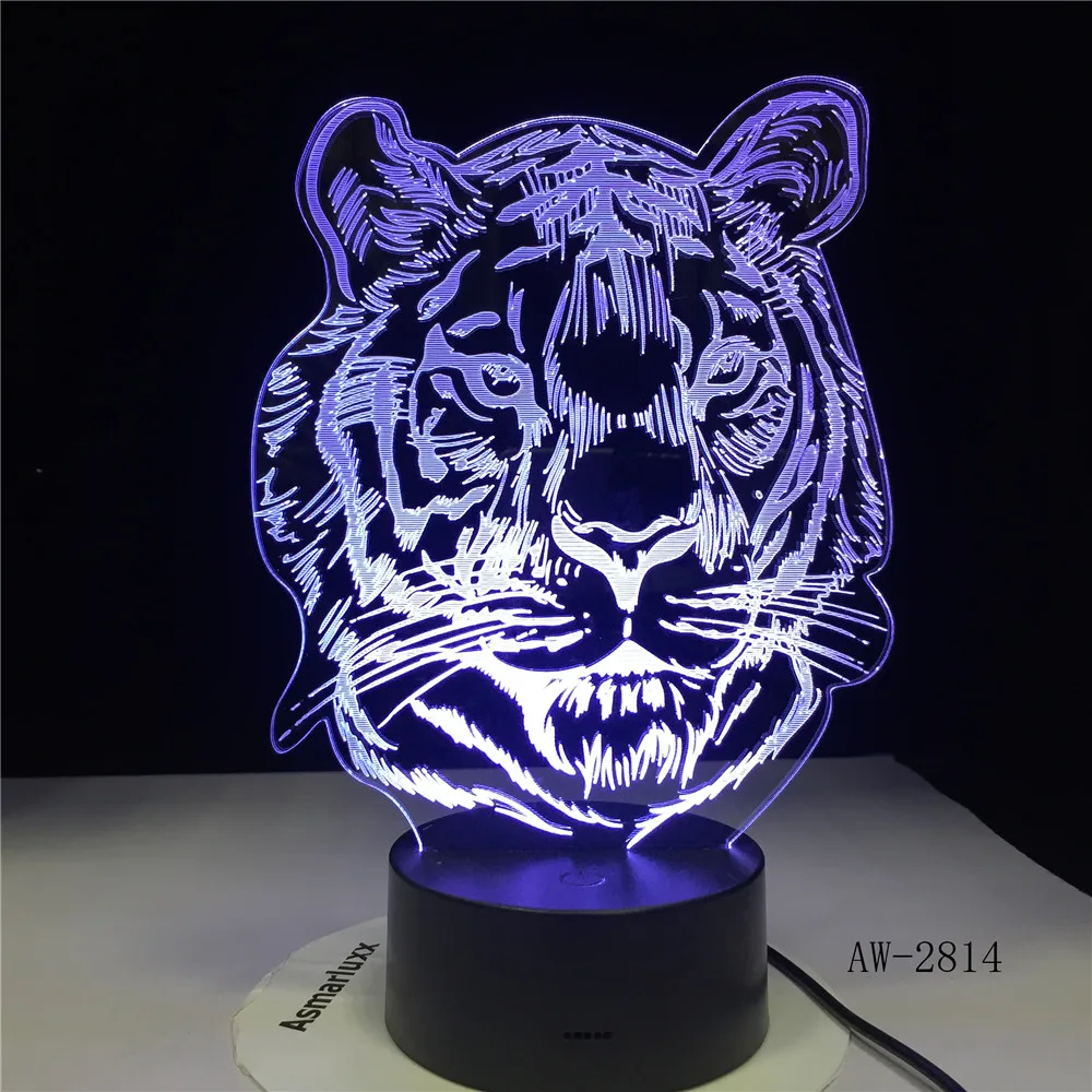 Детский новый голов тигра мультяшный 3D светодиодный RGB Ночной светильник 7 цветов
