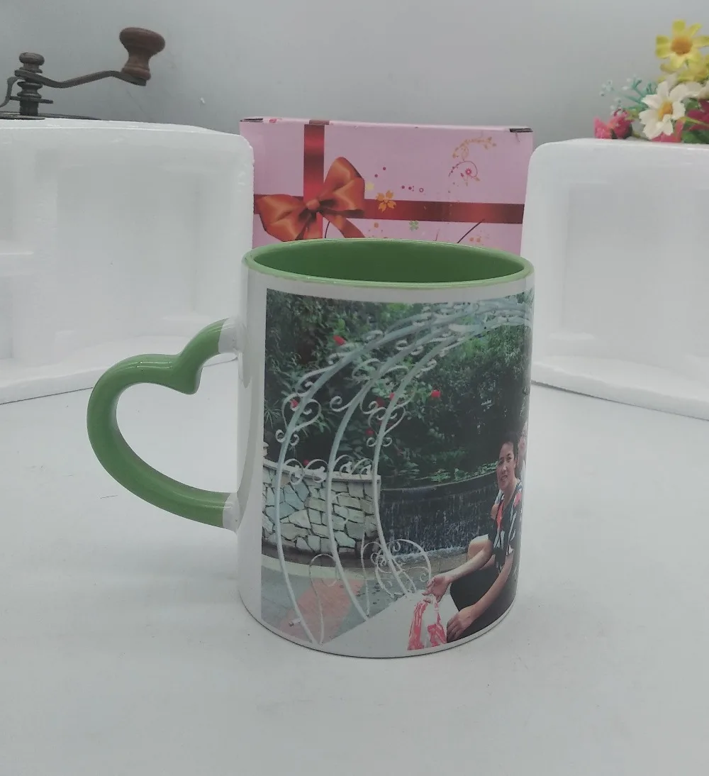 Керамическая кружка DIY фото ручка в форме сердца цвет внутри и цвет сердце ручная чашка с индивидуальными картинками DIY изображения печати мазвэй