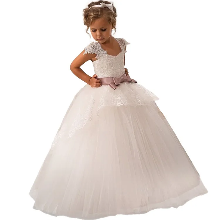2019 New Lace Flower Girls Dresses for Wedding Ruffles Ribbon Bow Sash First Communion Prom Party Gowns | Свадьбы и торжества