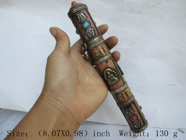 Старинная тибетская буддистская металлическая богиня милосердия. Цилиндр