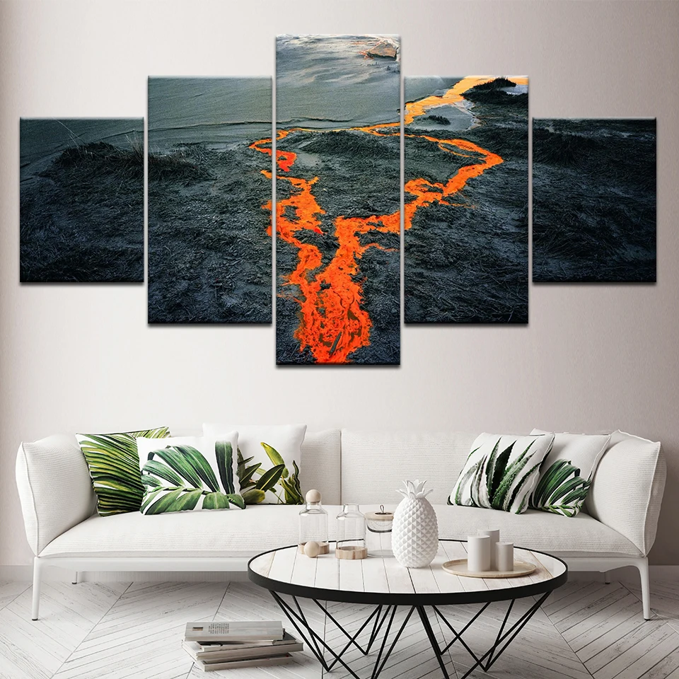 Картина на холсте современные настенные картины 5 панелей Вулкан модульный