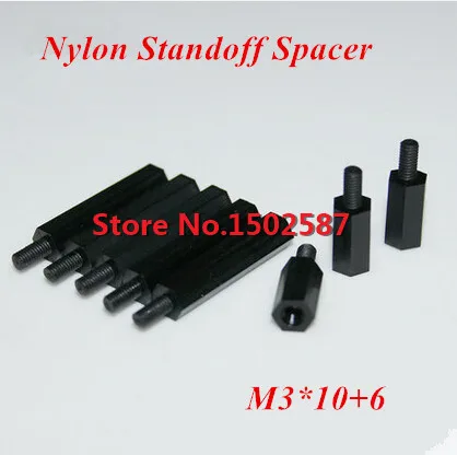 

200pcs/lot M3*10+6 Black Nylon Hex Standoff Spacer M3 Male x M3 Female 10mm Length Metric Thread