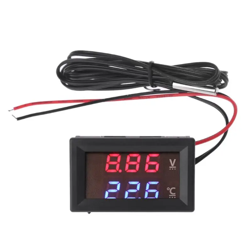 

12V/24V LED Display Car Voltage & Water Temperature Gauge Voltmeter Thermometer 22x10x8mm