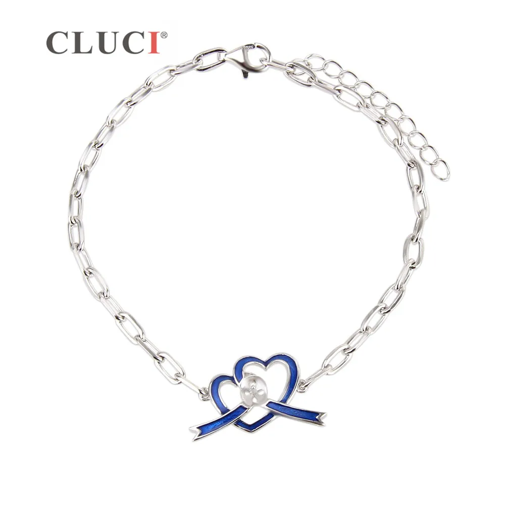 CLUCI 925 sterling silver Autism Awareness Adjustable Bracelet Accessary to match pearl Ribbon Awarenes Caring And Love SB067SB | Украшения