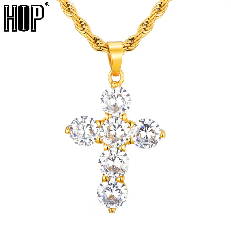 Хип хоп Iced Out Bling из нержавеющей стали крест ожерелья и подвески золотой цвет для