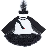 2020 new design long sleeve tassel black swan lace dress costume trolls for baby girls carnival party clothes gift send headband