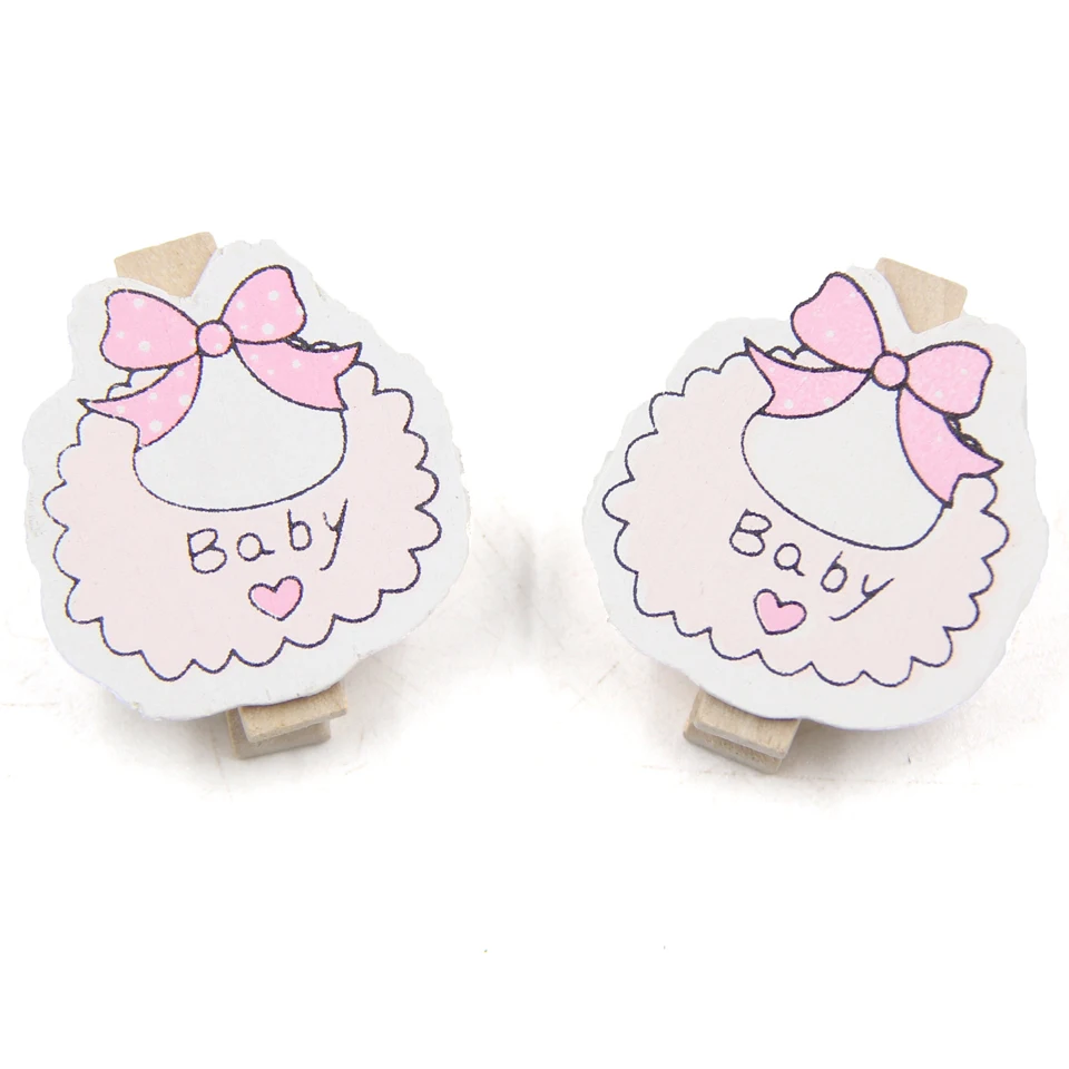 20pcs Pink Clip 20 шт., милые детские заколки для душа, деревянные зажимы для фотографий, деревянные наклейки, поделки из дерева, детский подарок на день рождения/детский душ, украшения - Цвет: 20pcs Pink Clip
