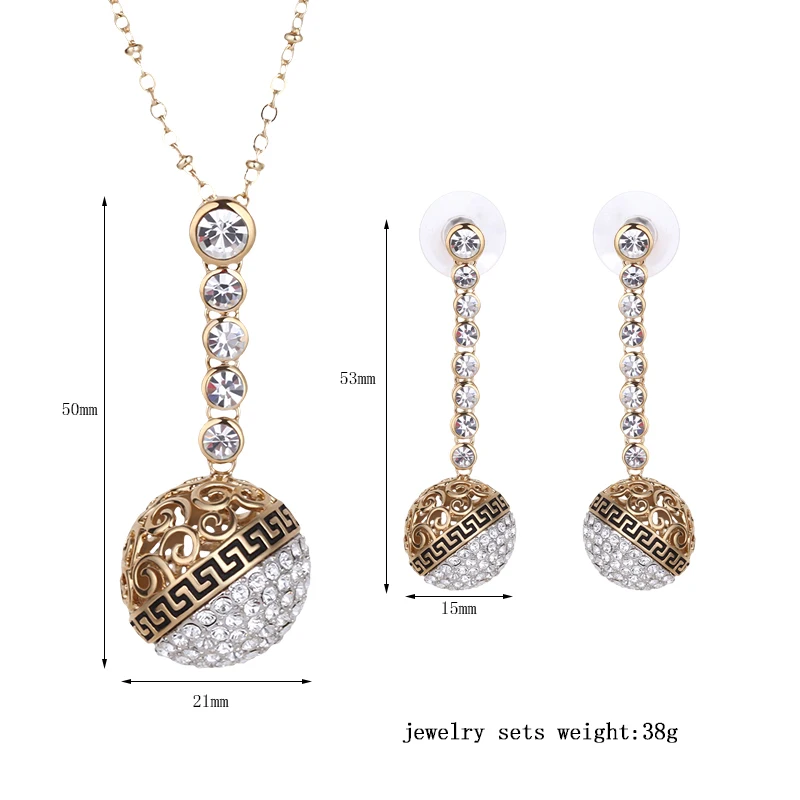 Комплект из колье и серёг с подвеской шариком|necklace and earring set|crystal jewelry setfashion set |