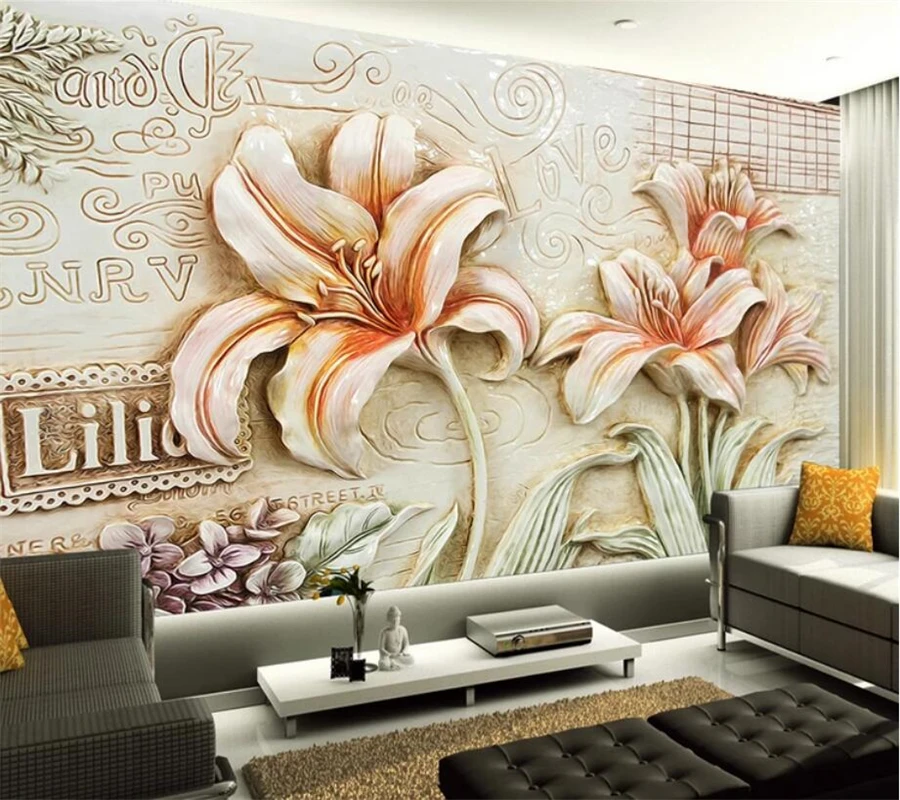 wellyu Custom Photo Wallpaper 3d Murals Stereo Relief Mural Lily Open Living Room TV Background Wall paper papel de parede | Обустройство