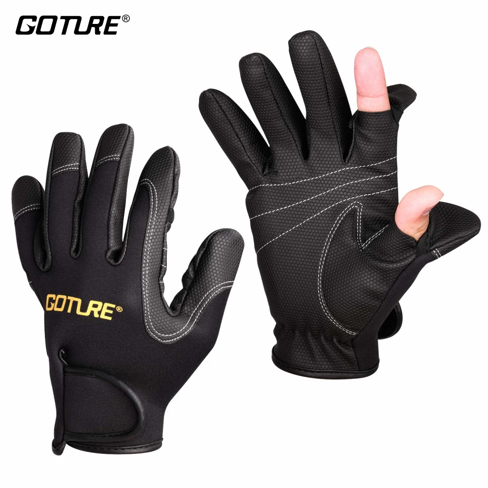 Goture Рыбалка перчатки анти slip Дышащие 2 Cut Пальцы неопреновые для спорта на