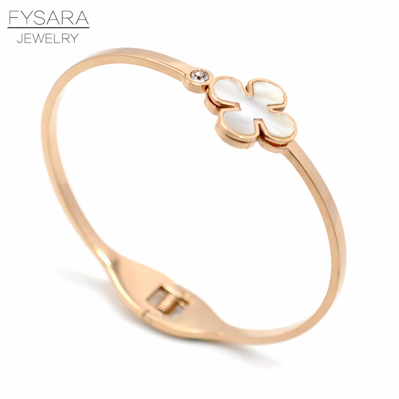FYSARA, роскошный бренд, в виде ракушки, Цветочный браслет и браслеты для женщин, ювелирные изделия из нержавеющей стали, розовое золото, цвет, браслеты-манжеты, подарок