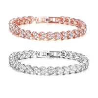 18cm heart shape zircon tennis chain bracelet rose gold color crystal rhinestone bracelet bangle box clasp jewelry gift