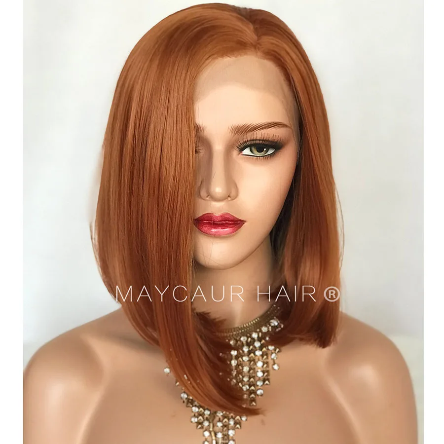 Maycaur короткий Боб синтетические кружевные передние парики естественные волосы