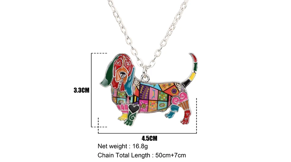 Bonsny эмалированный сплав Basset Hound Подвеска для ожерелья для собак цепь Collier мультфильм животных Ювелирные изделия для женщин девочек любителей домашних животных Прямая поставка