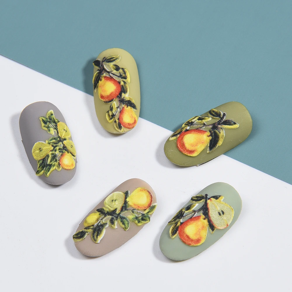 3D акриловая гравировка наклейка с цветком для ногтей цветок фрукты Водные