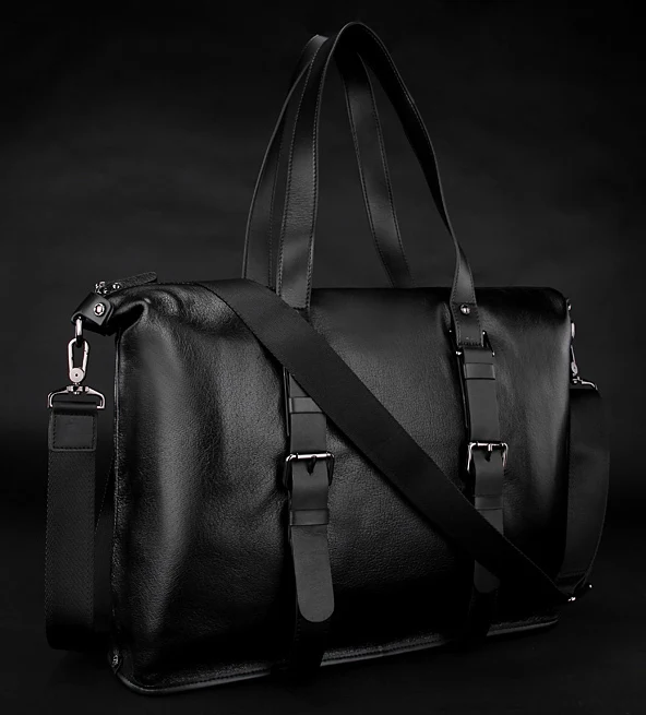 Высокий Класс Натуральная Кожа Мужчин Портфель Черный мужчины сумка из