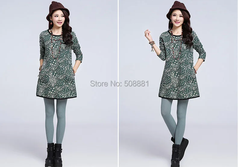 2016 Новый Зима Теплая Повседневная Платье для Женщин С Длинным Рукавом Большой