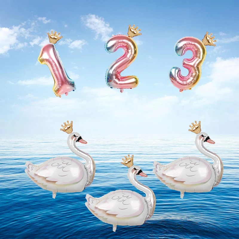 

Large white swan Aluminium Foil Number Balloons 32inch digit 0-9 Birthday Wedding Party Decorations Kids air Balls baby girl toy