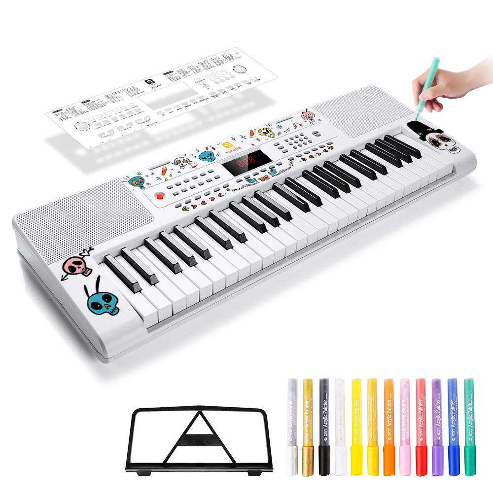 Белый 49-клавишный ЖК-дисплей экран электронная фортепианная клавиатура с