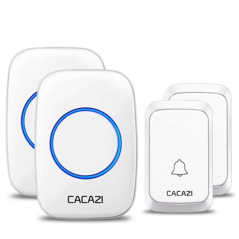 2 button 2 receiver Водонепроницаемый беспроводной дверной звонок CACAZI с питанием от аккумулятора постоянного тока, дистанционный беспроводной дверной звонок с дистанционным управлением 300 м для умного дома, 1 2 кнопки x 1 2 приемника - Цвет: 2 button 2 receiver