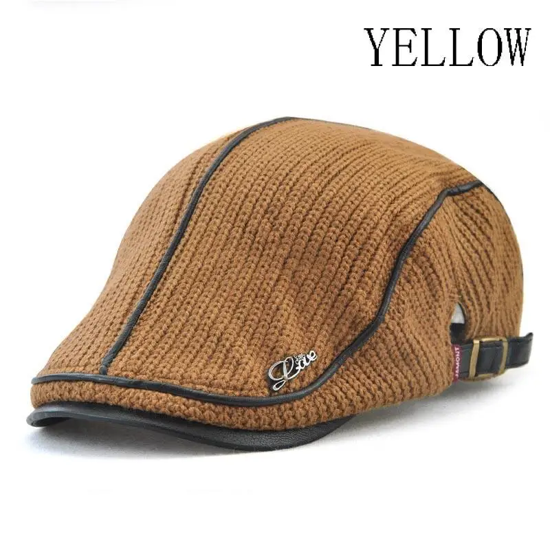 Высокое качество Зимний теплый вязаный берет Casquette Homme кожаная плоская кепка для