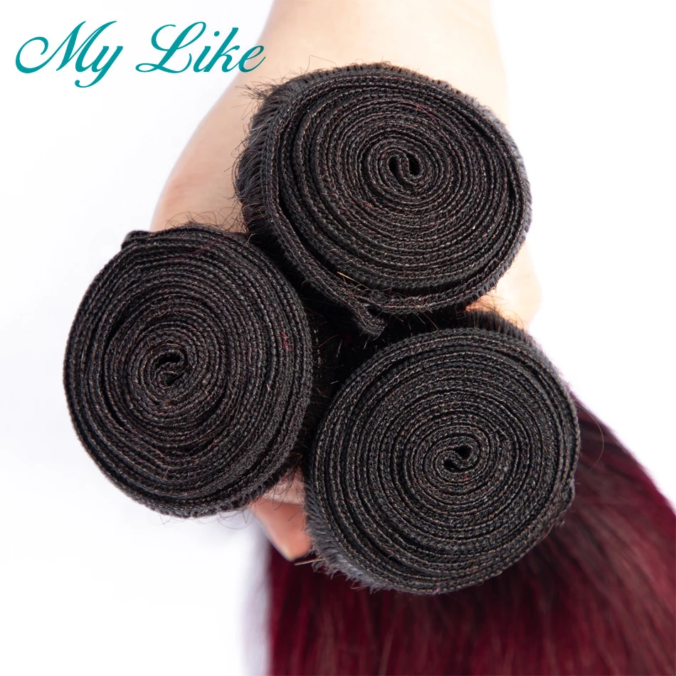 My Like бразильские прямые волосы плетение 3 пучка Омбре человеческие 1b 99j черные до