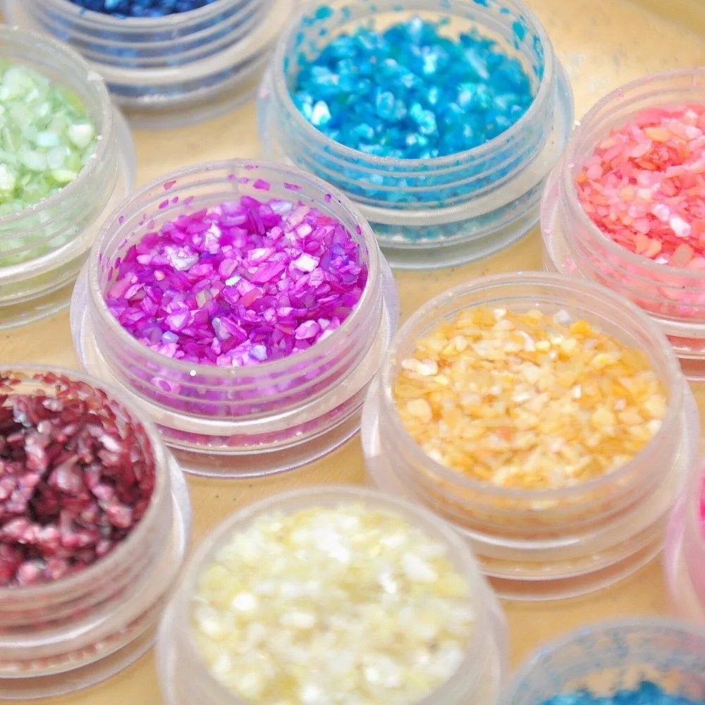 

2021 New 12Pots Nail Art Shell Glitter Tips Acrylic UV Gel DIY Sea Shell Powder Manicure Decor Powder Glitter Decoration ##FB345
