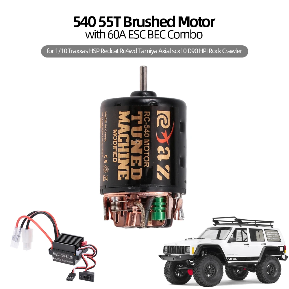 Электродвигатель с щеточным двигателем 540 55T 60A ESC BEC Combo для 1/10 Traxxas Hsp Redcat Rc4wd Tamiya Axial