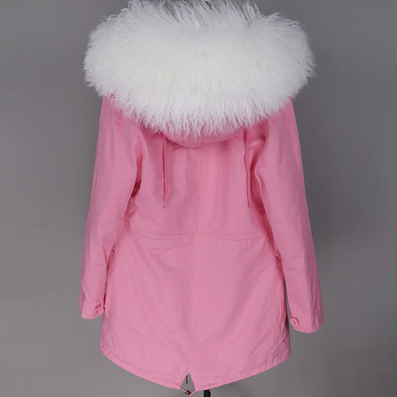 pink pink Новое поступление, длинное меховое пальто, модная Женская Роскошная парка из овечьей шерсти, пальто с капюшоном, зимняя куртка - Цвет: pink pink