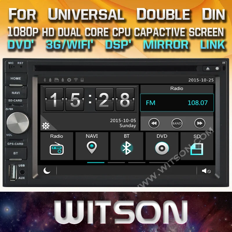 WITSON factory price!! car dvd Universal Double Din DVD Player+Mirror Link support+DSP+Capacitive Touch Screen+TPMS+DVR+3G WIFI |
