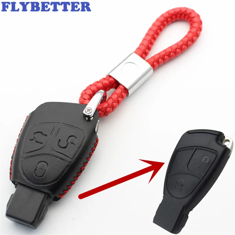 FLYBETTER брелок из натуральной кожи 3 кнопки БЕСКЛЮЧЕВОЙ вход умный ключ чехол для Benz
