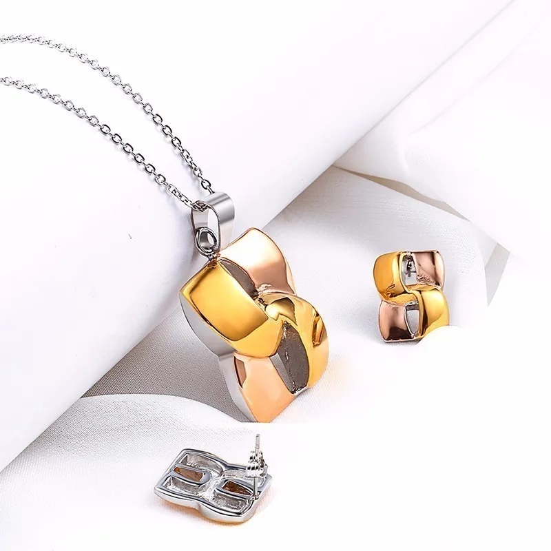 RIR Fashionable Infinity Jewelry Sets African Style Stainless Steel Geometric Necklace and Stud Earrings For Brides | Украшения и