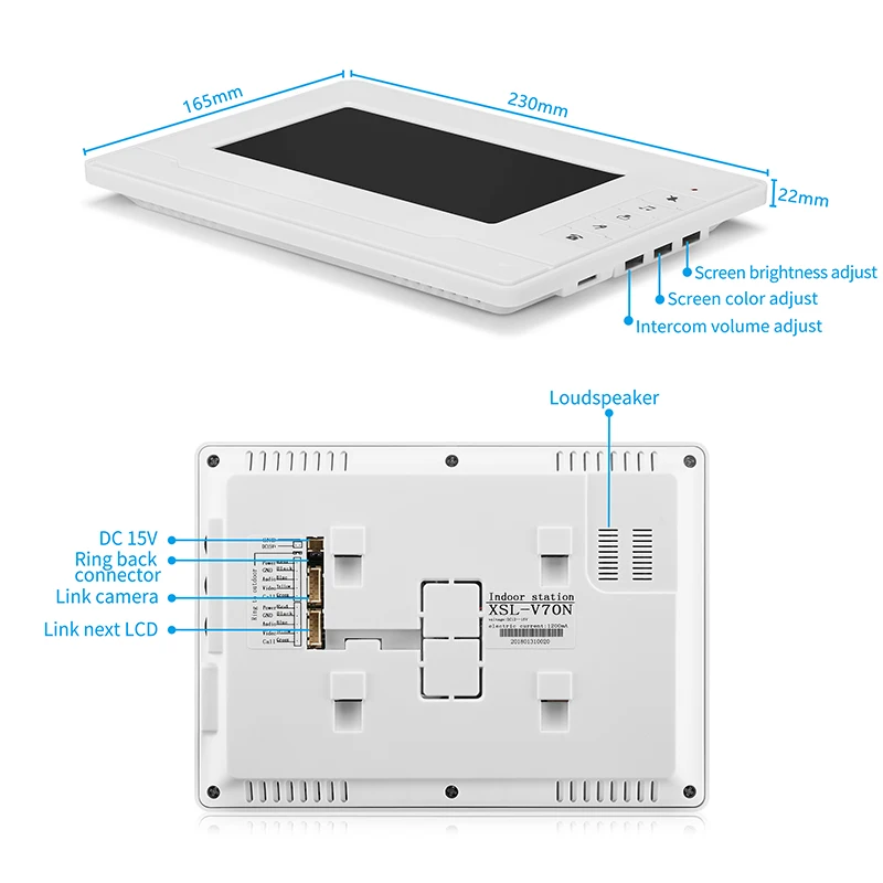 Визуальное вызывное устройство с дверным звонком на 7 дюймов TFT LCD Цвет Экран