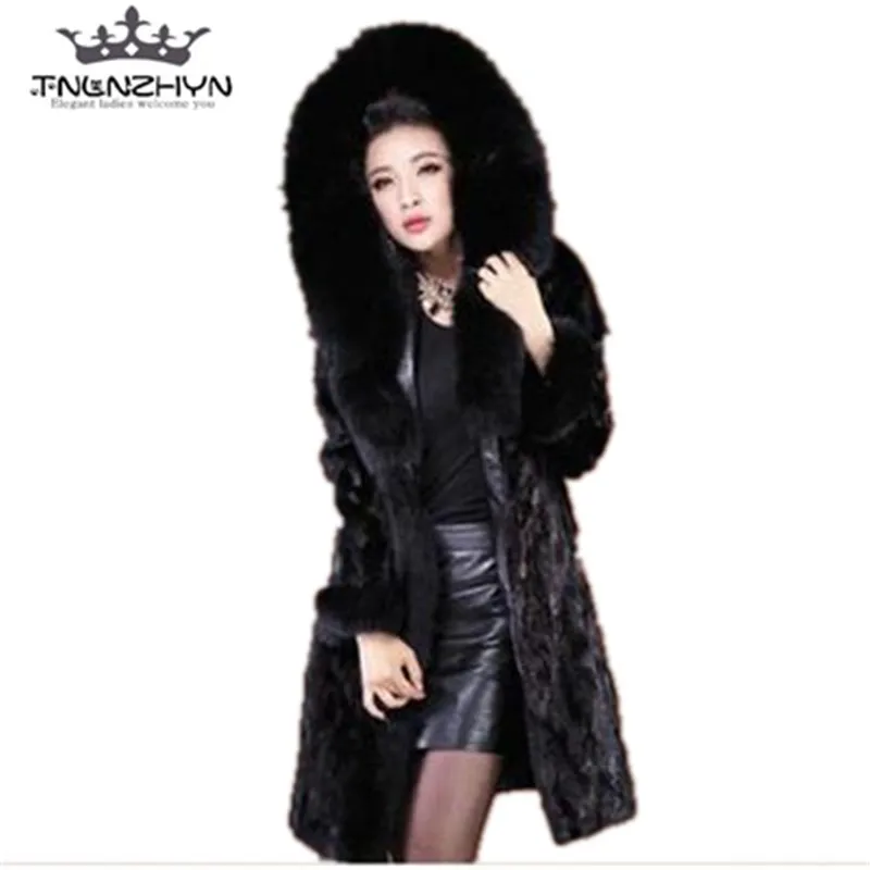 

tnlnzhyn 2019 New Winter Luxury Women Faux Fur Coat Super Warm Large Fur Collar Hooded Fur Jacket Medium long Fur Outwear Y286