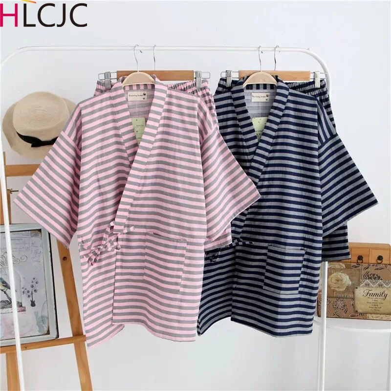 Летние пижамы для влюбленных 100% хлопок марлевые наборы Ретро стиль v образный