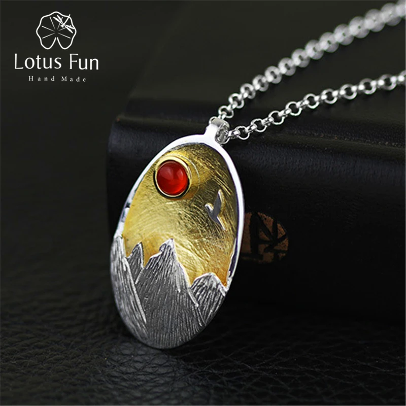 Lotus Fun реальные стерлингового серебра 925 натуральный агат ручной Fine Jewelry закат