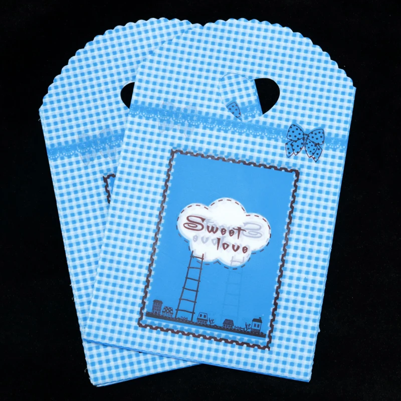 

Free Shipping 100Pcs/lot Blue "Sweet Love" Plastic Bag 13x21cm Small Candy Jewelry Packaging Bags Cute Plastic Gift Bags