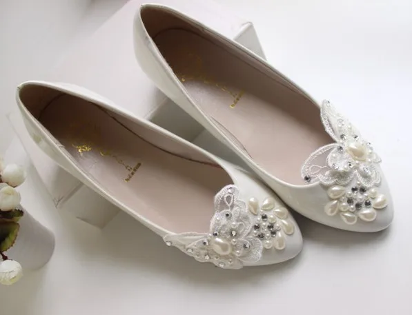 Low heel white lace wedding shoes bridal handmade butterfly footwear women flats ballerina ballet | Обувь