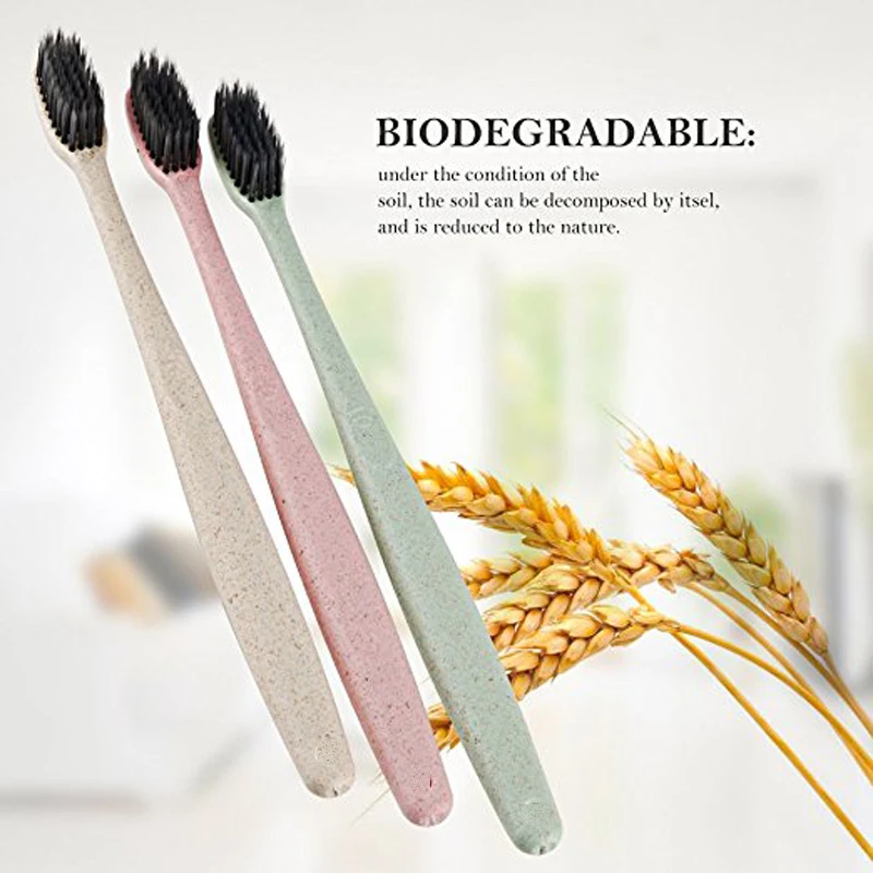 

Wheat Straw Toothbrush Get Sparkling Teeth Whitening for Adult Full Head Fine Bamboo Charcoal Soft Bristles Brush