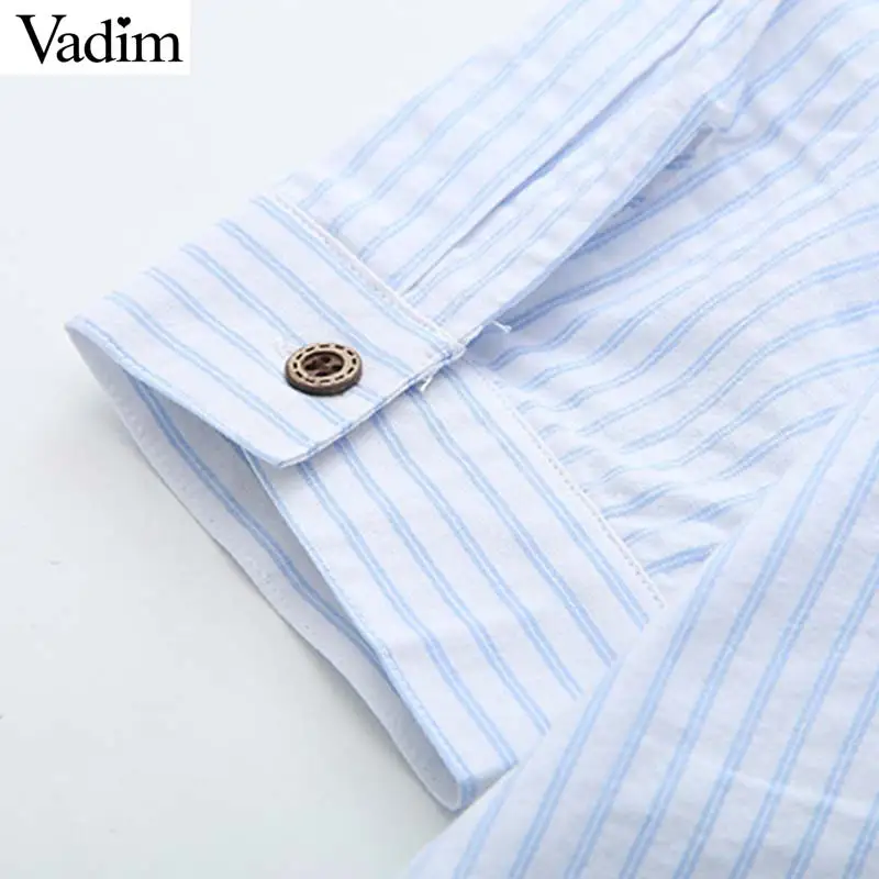 Vadim Женская Полосатая длинная свободная блузка с разрезом по бокам и отложным