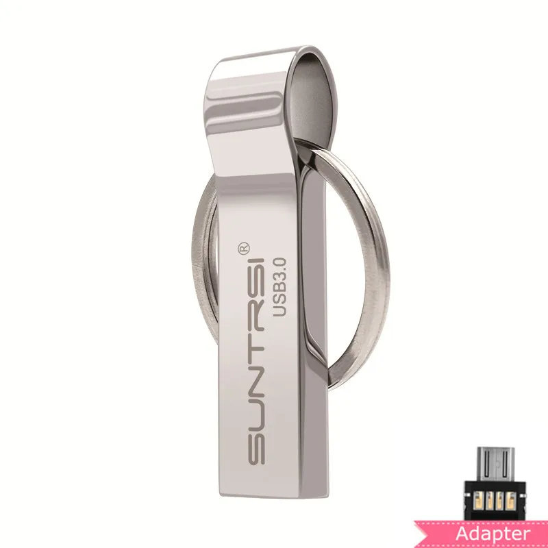 Suntrsi флеш-накопитель 8 ГБ 16 ГБ 32 ГБ USB флеш-накопитель Водонепроницаемая USB флешка 64 Гб 128 ГБ Флешка usb 3,0 брелок для ключей USB Flash высокая скорость - Цвет: sliver with adapter