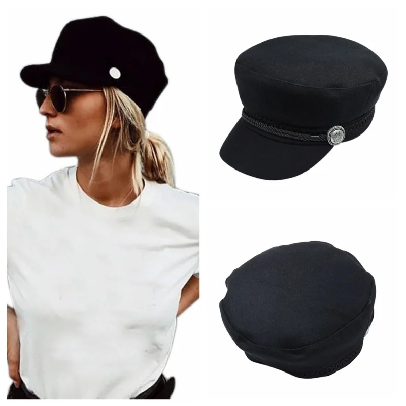 

Winter Hats For Women Men Octagonal Cap Wool Button Traveling Hiking Caps Sun Visor Hat Black Sport Running Hat
