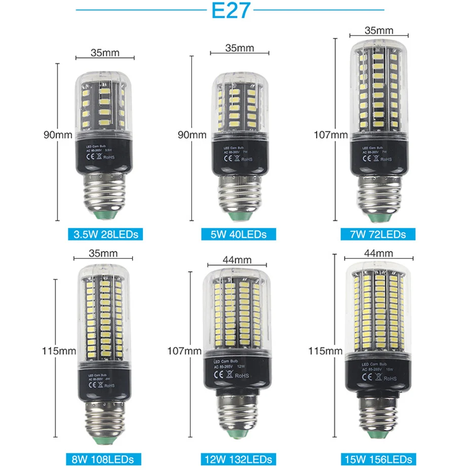 Энергосберегающие светодиодные лампы кукурузы AC110V 220V 5736 E14 E27 28 40 72 108 132 156