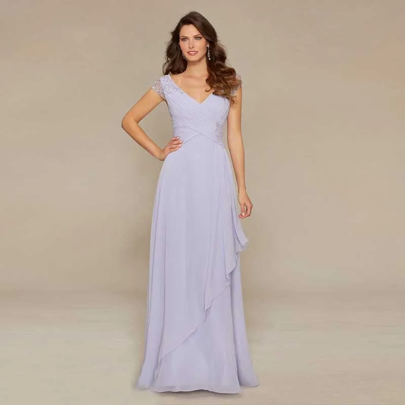 2017 Шифоновых Линия Синий Фиолетовый Мать Невесты платья Плиссе Блестками V Шеи
